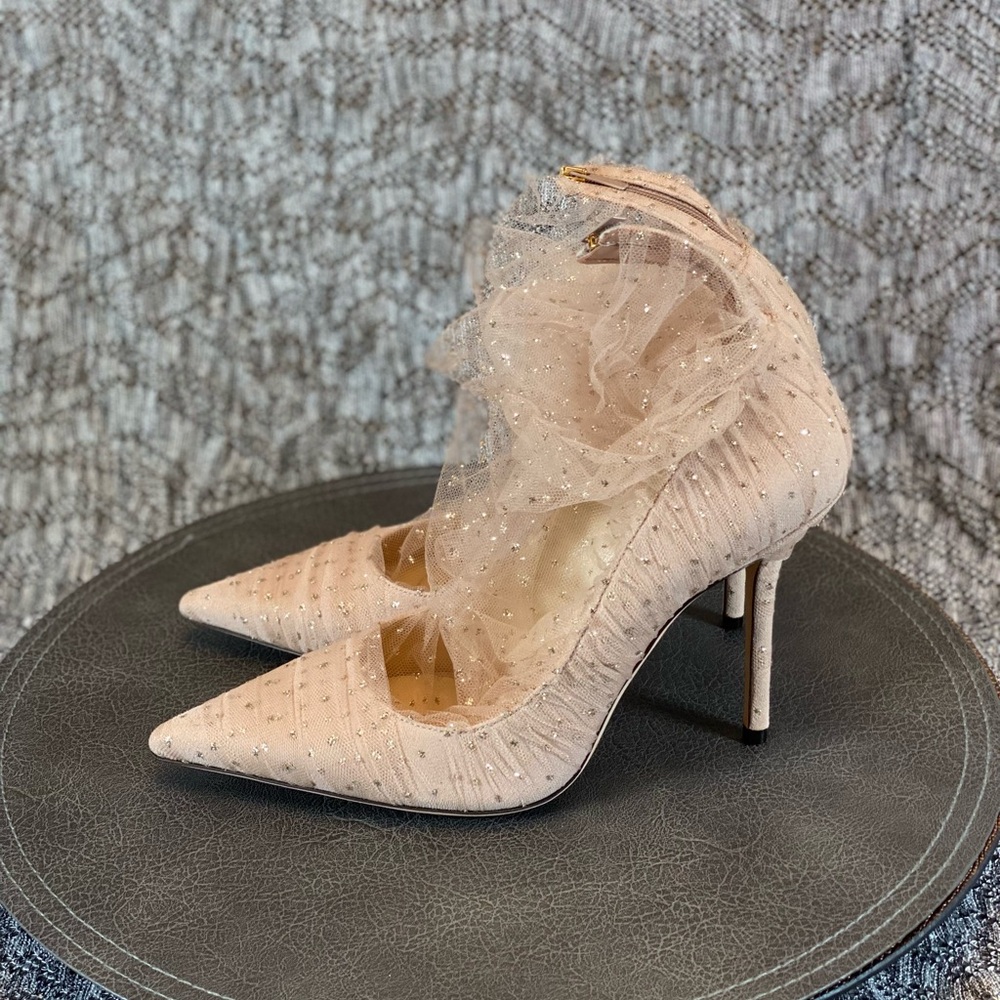 Jimmy Choo Lavish 100 Heels New 37 glitter tulle - Picture 5 of 14